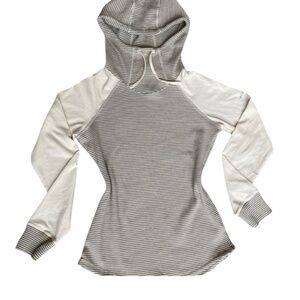 Columbia Waffle Knit Hoodie Striped Tan Top Long Sleeves Cotton Outerwear